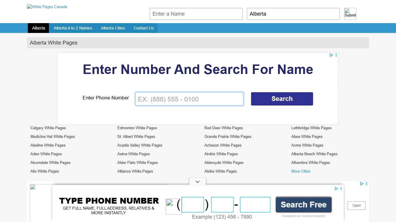 Alberta Residential Phone Book, White Pages Canada